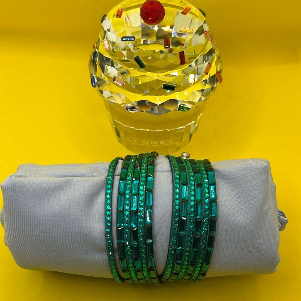 Green Rhinestone Elegant Chain 6 Layered Leather Bracelet Boho …